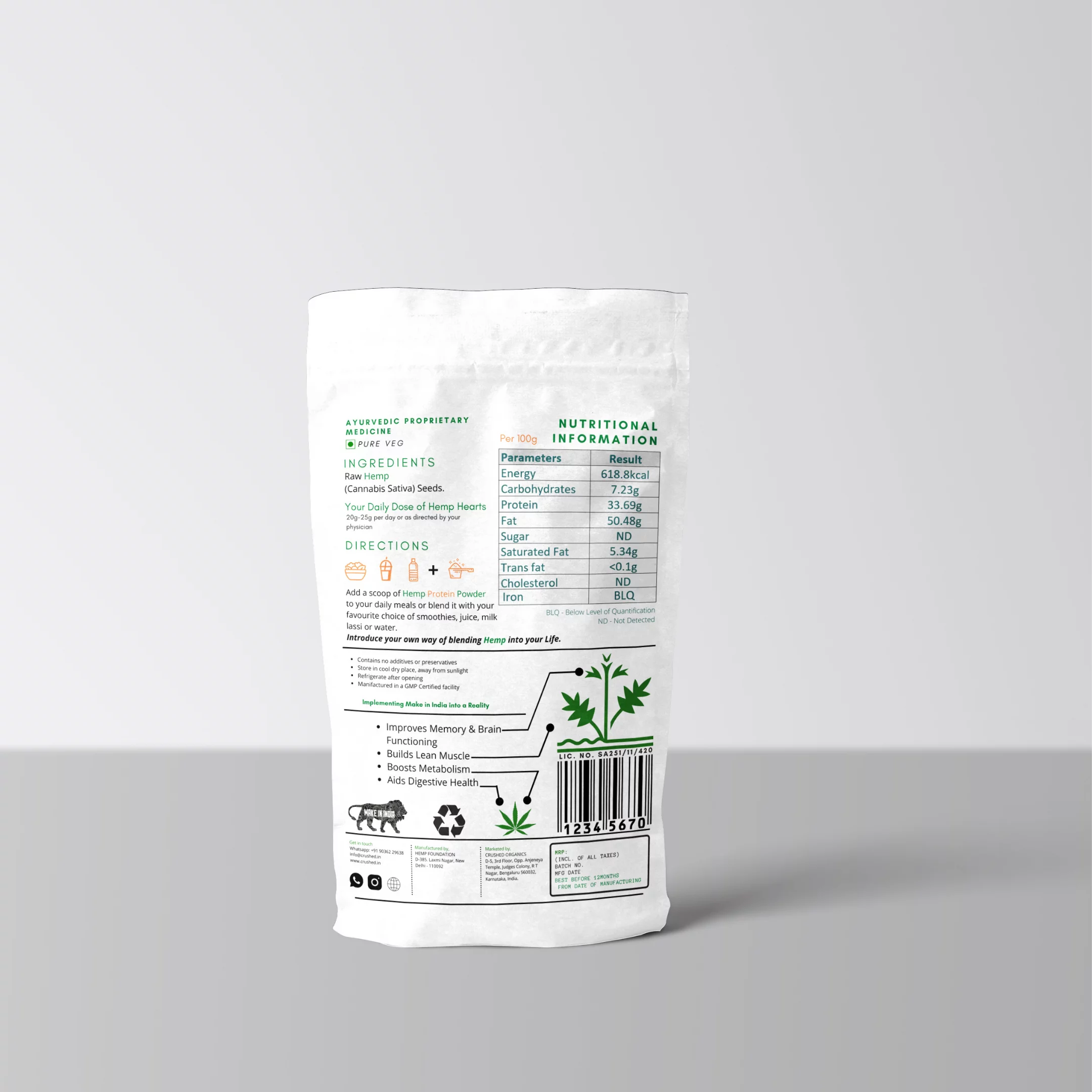 Crushed Organics Hemp Protein Powder (250 gm) on itsHemp