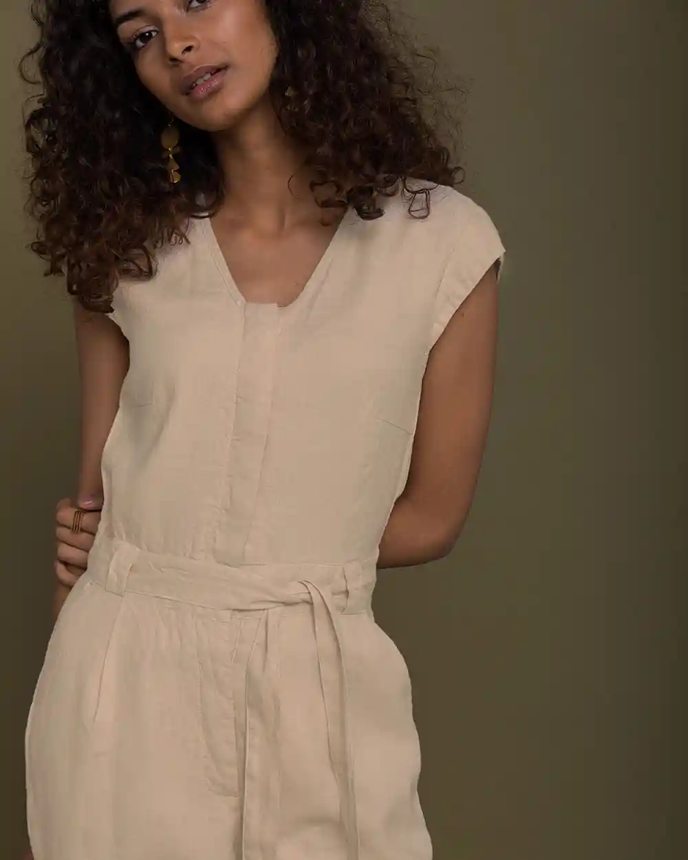 Reistor Evening Chai Jumpsuit (Sand Beige) on itsHemp
