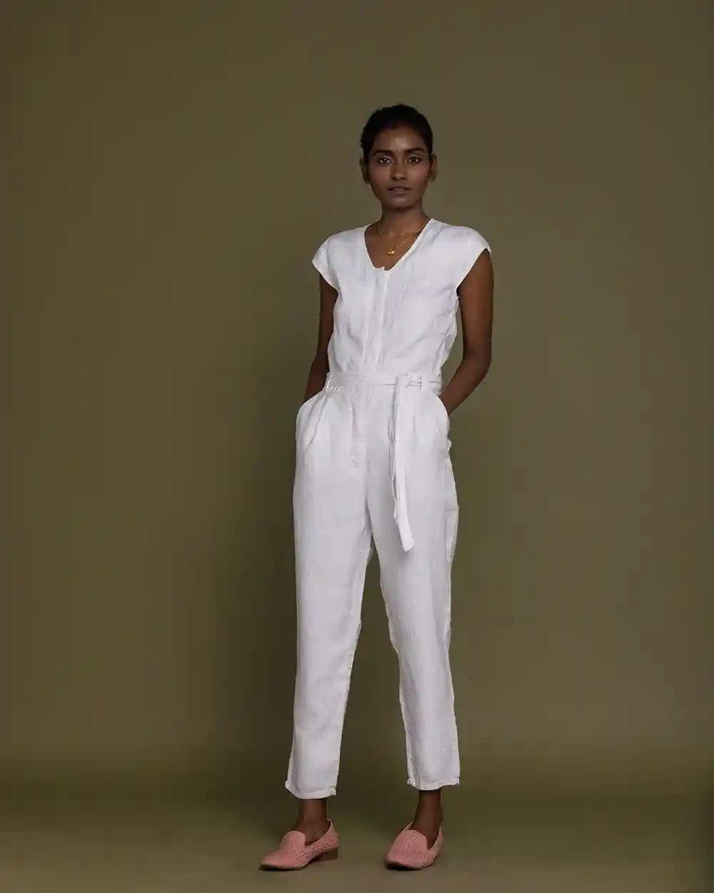 Reistor Evening Chai Jumpsuit (Coconut White) on itsHemp
