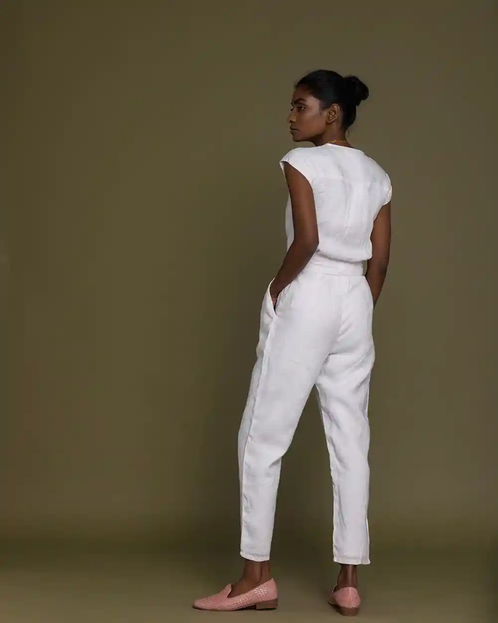 Reistor Evening Chai Jumpsuit (Coconut White) on itsHemp