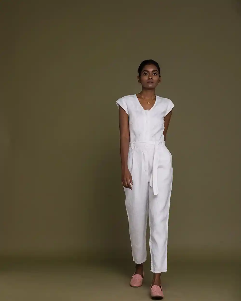 Reistor Evening Chai Jumpsuit (Coconut White) on itsHemp