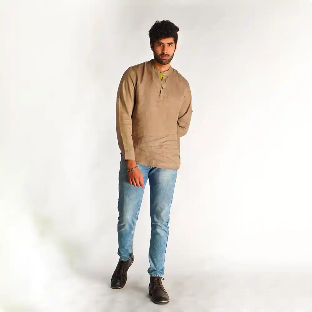 CB068001_1 Cannabie Men's Hemp Kurta - Malana Grey on itsHemp