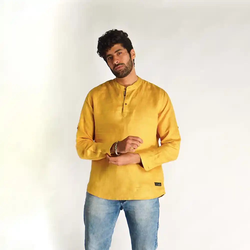 Cannabie Men's Hemp Kurta - Pine Yellow on itsHemp