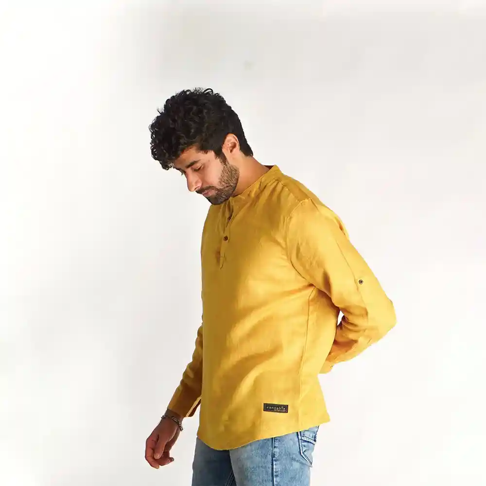 Cannabie Men's Hemp Kurta - Pine Yellow on itsHemp