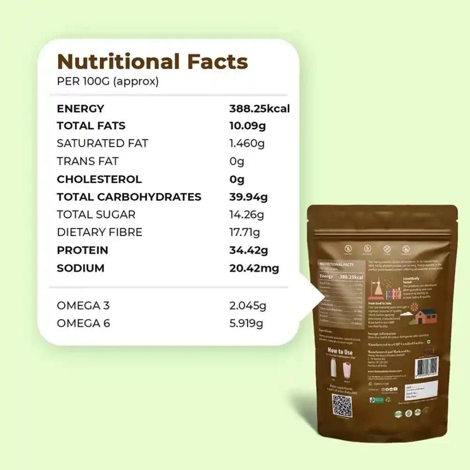 Health Horizons Ayurvedic Sativa Hemp Protein Powder - Chocolate Flavour (150gms) on itsHemp