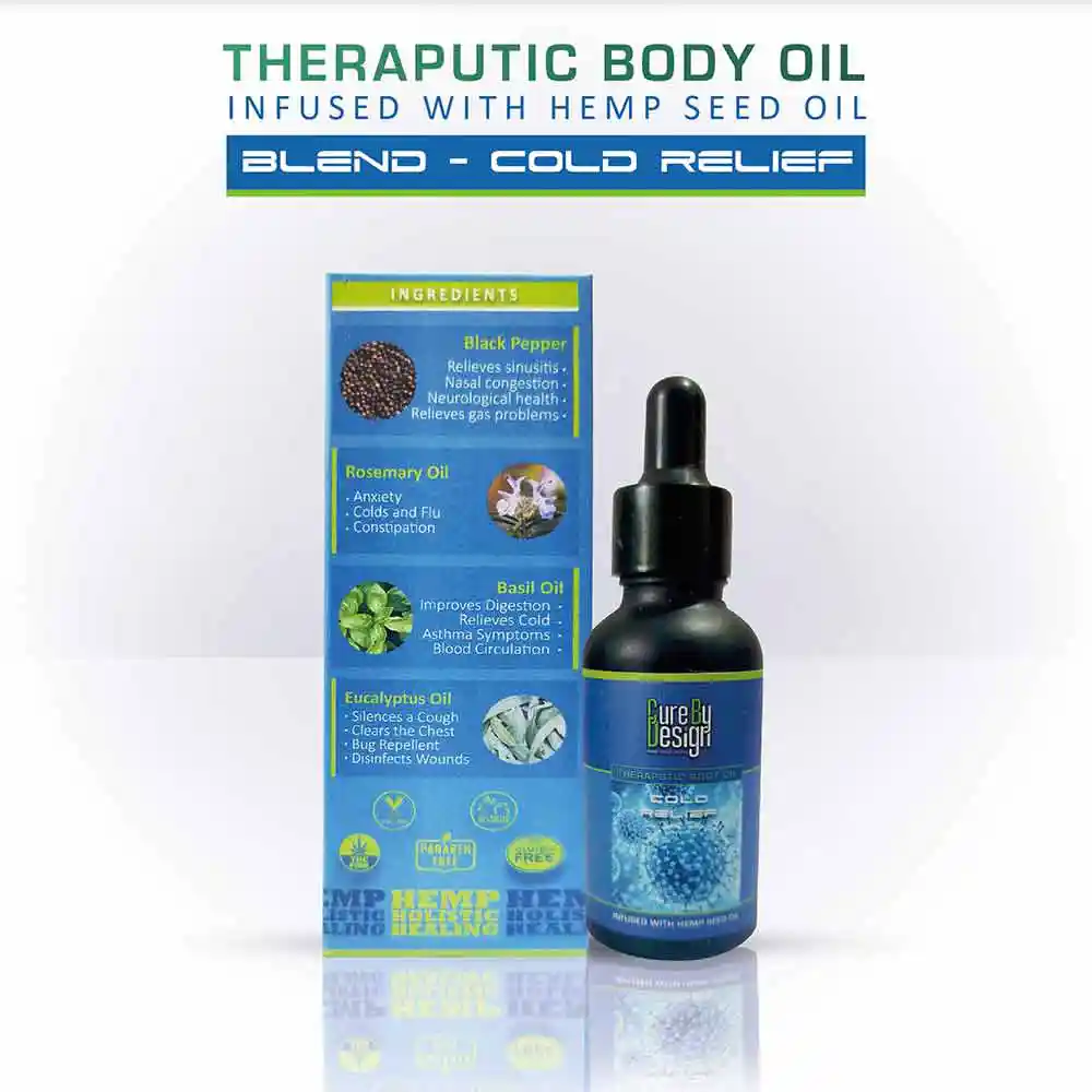 Cure By Design Therapeutic Body Oil for Cold Relief (30ml) on itsHemp