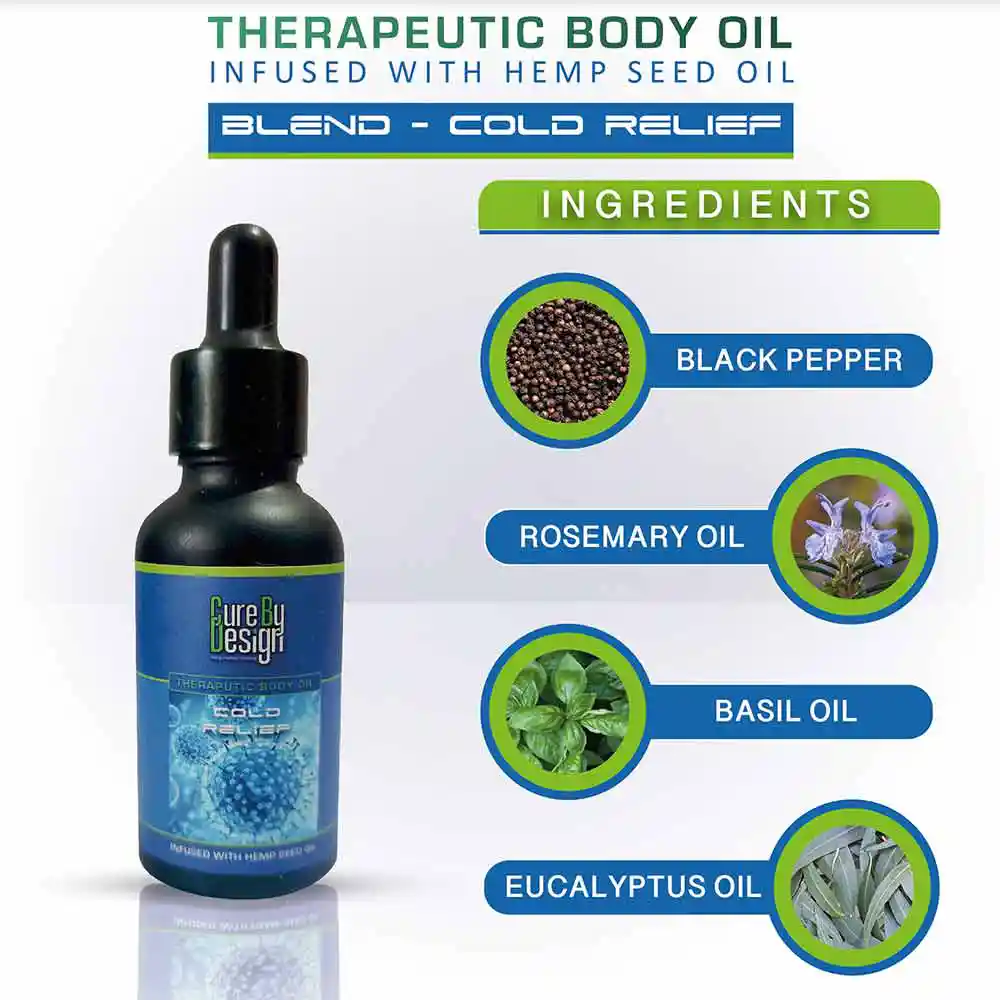 Cure By Design Therapeutic Body Oil for Cold Relief (30ml) on itsHemp