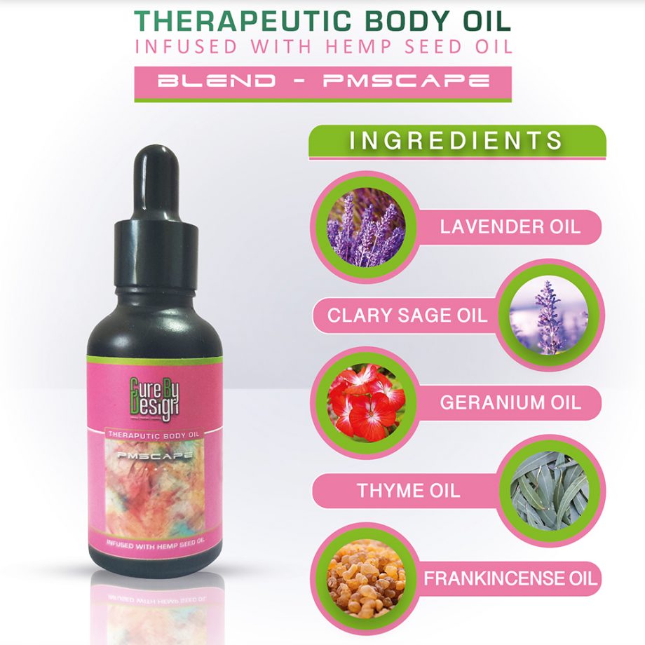 Cure By Design Therapeutic Body Oil for PMScape (30ml) on itsHemp