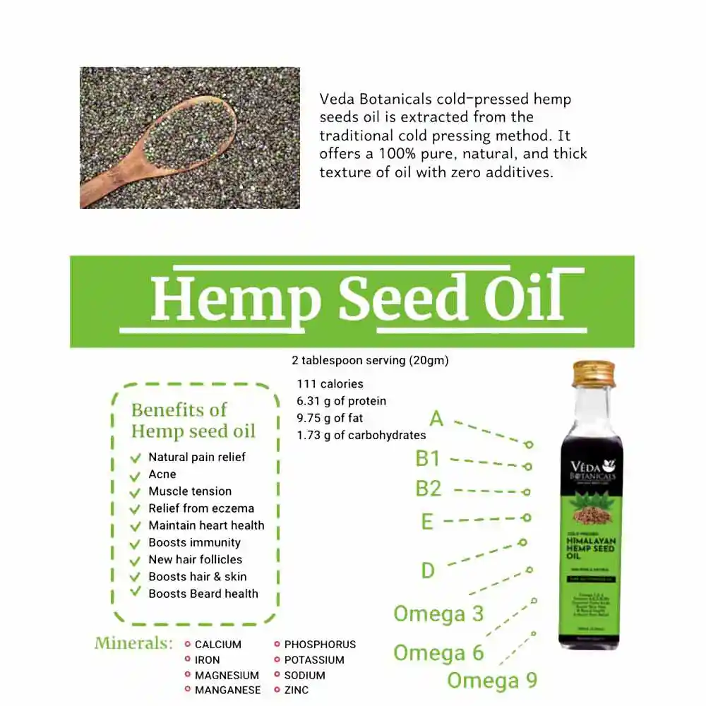 Veda Botanicals Himalayan Hemp Seed Oil, 100mL on itsHemp