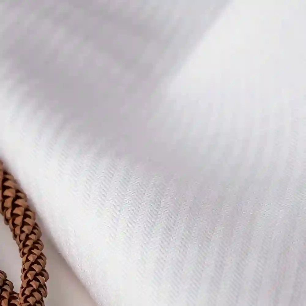 The Hemp Studio Cannabus Hemp Fabric, Herringbone White fabric texture