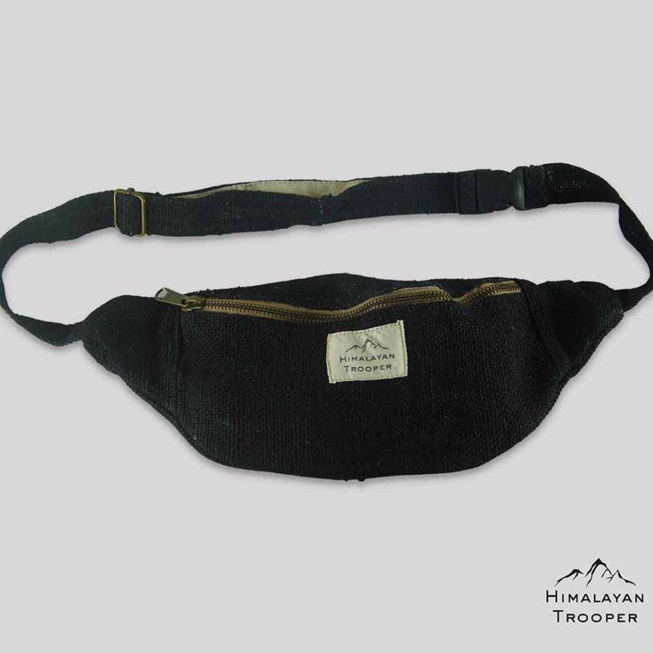 Himalayan Trooper Pure Hemp Waist Bag/Fanny Pack, black on itsHemp