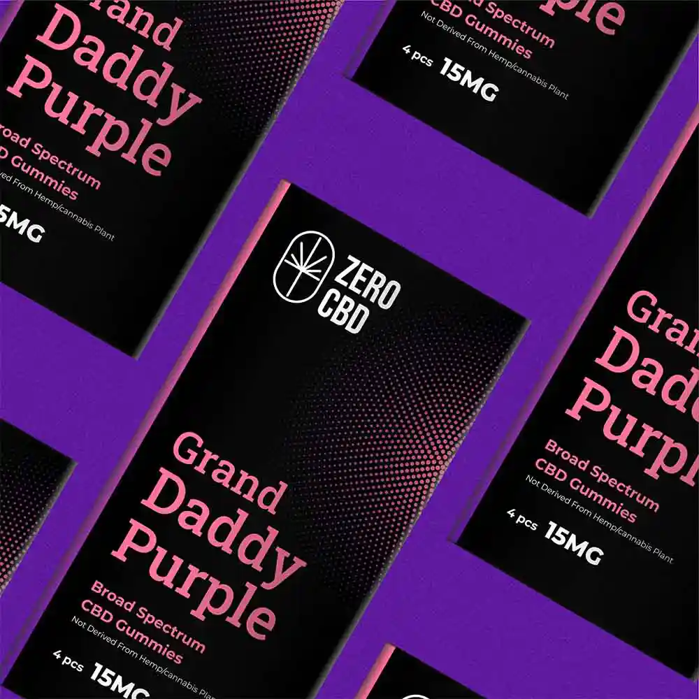 Zero CBD Broad Spectrum Gummies, Grand Daddy Purple, (15-50 mg) (4 pcs) on itsHemp