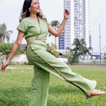 The House of Hemp Gingko Crop Top Pants, Sage Green on itsHemp