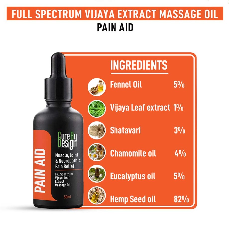 Cure by design full spectrum vijaya leaf extract massage oil on itsHemp