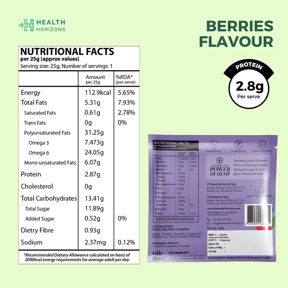 Health Horizons Plant Protein Bite - Berries (Pack of 12) - Image 3