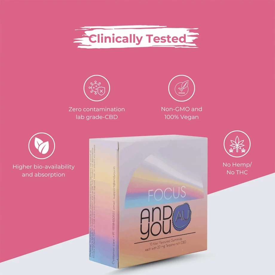Andyou - Focus&U Gummies (200mg CBD + terpenes for focus), Kiwi Flavour, 10 Gummies - Image 3