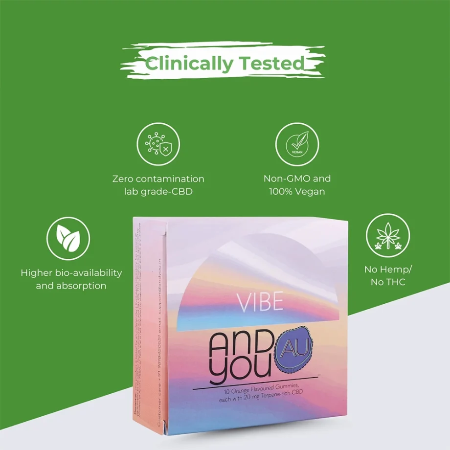 Andyou - Vibe&U Mood Uplift Gummies (200mg CBD + terpenes for good vibes), Orange Flavour, 10 Gummies - Image 5