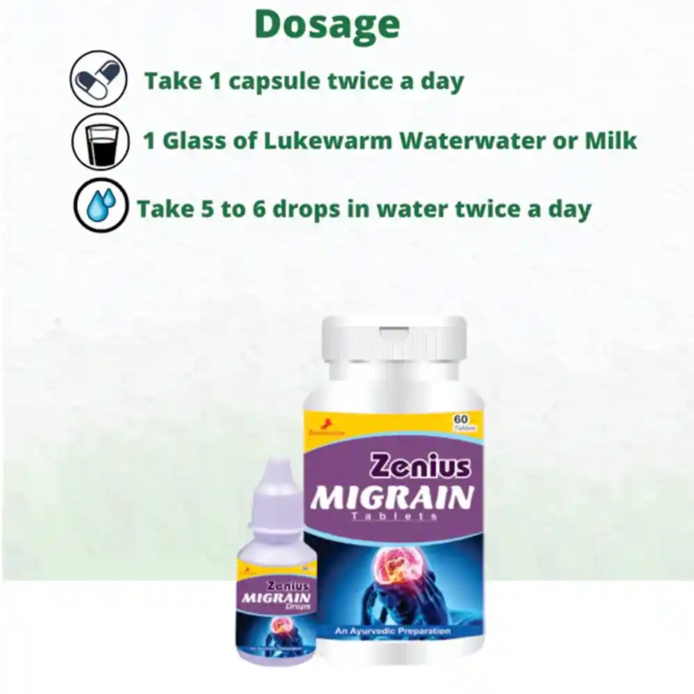 Zenius Migrain Kit For Migraine Relief Tablets & Drops, 60 Tablets & 30ml Drops on itshemp.in