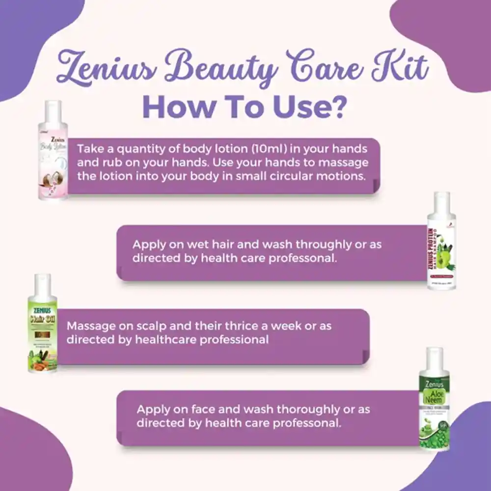 Zenius Beauty Care Kit Combo Of Shampoo, Body Lotion, Hair Oil & Aloe Neem Facewash on itshemp.in