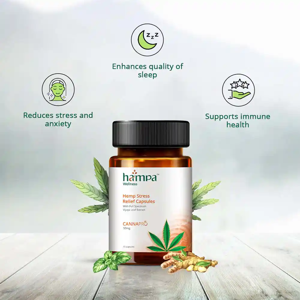 Hampa Stress Relief Capsules, 15 Capsule of 50mg each on itshemp.in