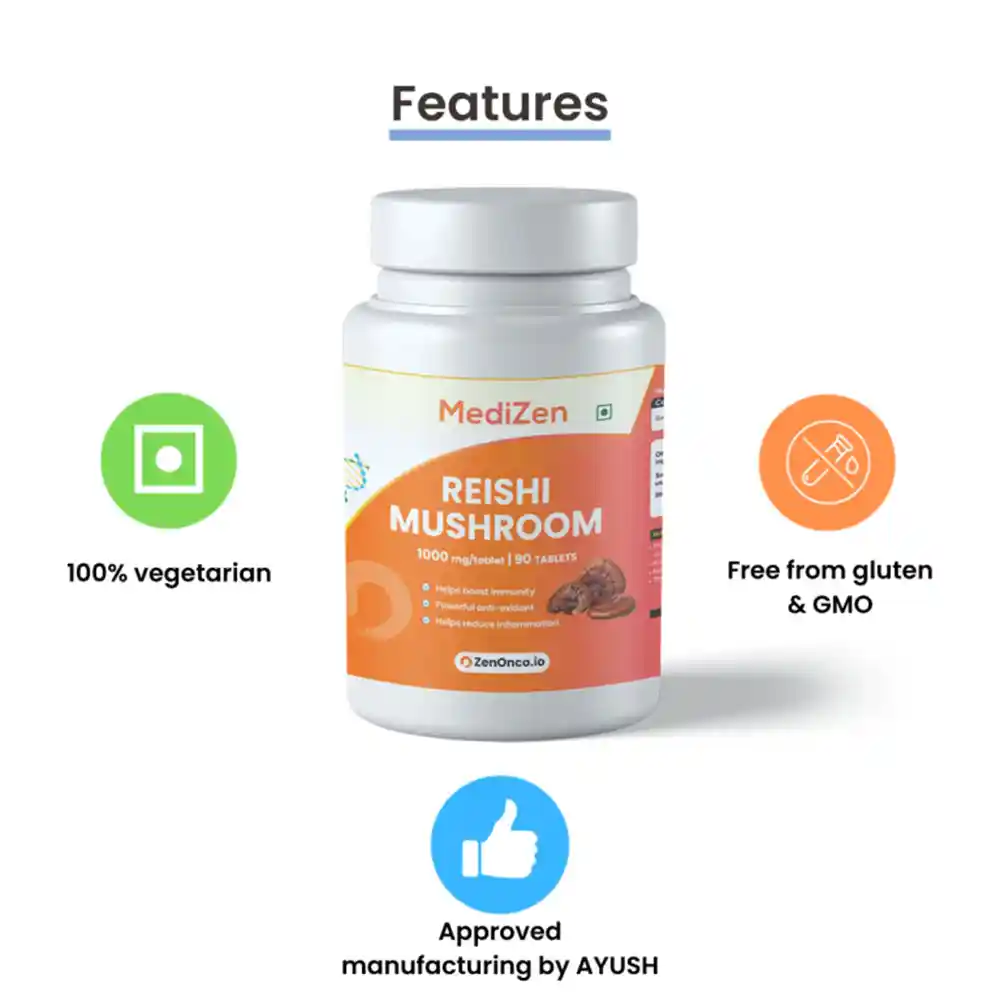 MediZen Reishi Mushroom for Enhances Recovery & Immune Support, 1000mg (90 Tablets) on itshemp.in