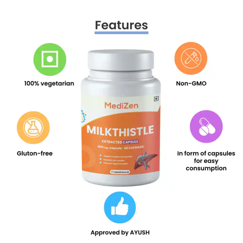 MediZen Milk Thistle for Enhanced Liver Health & Cancer Support, 600mg (60 Capsules) on itshemp.in