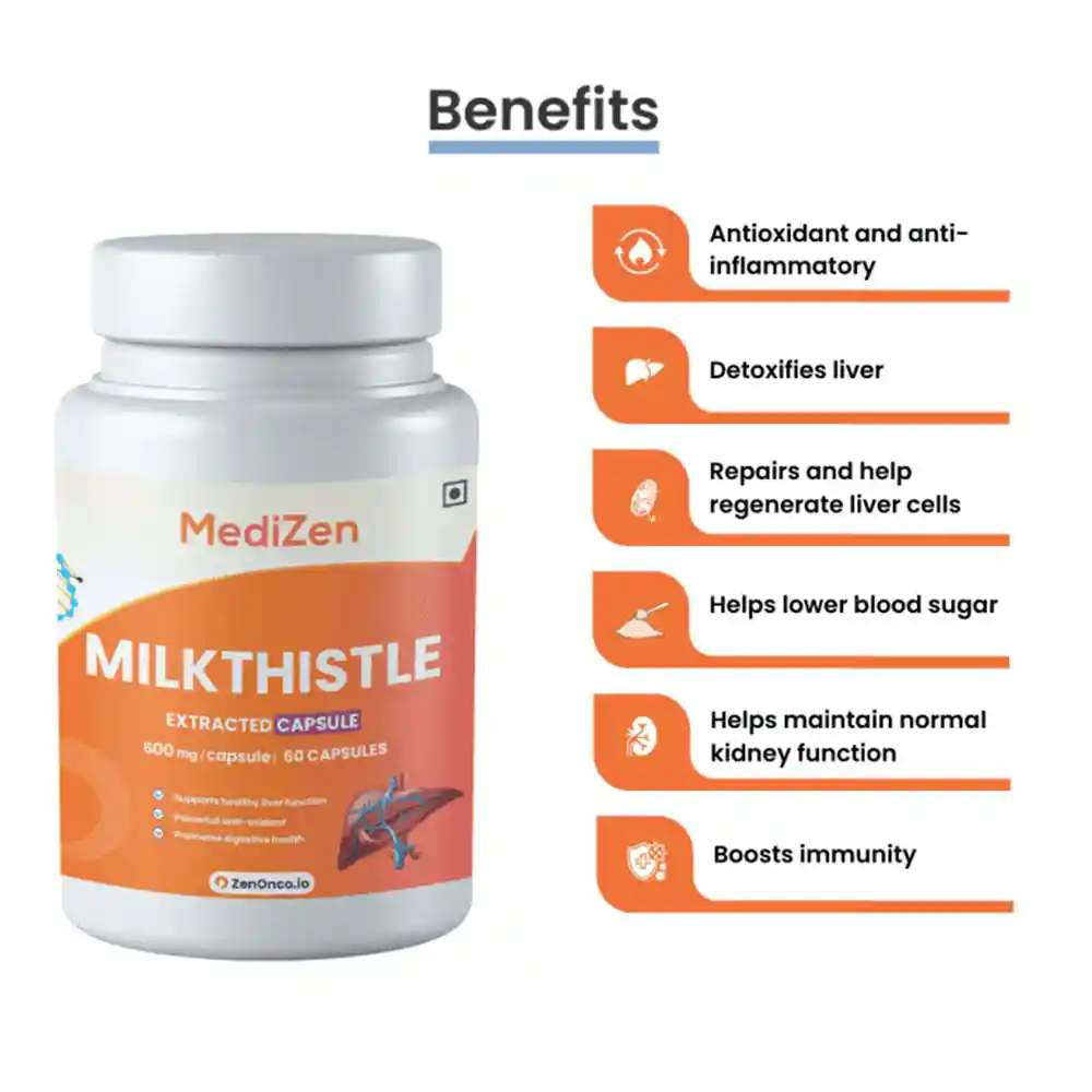 MediZen Milk Thistle for Enhanced Liver Health & Cancer Support, 600mg (60 Capsules) on itshemp.in