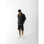 Cannabie Cuban Collar Hemp Shirt Solid (Black) on itshemp.in