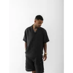 Cannabie Cuban Collar Hemp Shirt Solid (Black) on itshemp.in