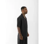 Cannabie Cuban Collar Hemp Shirt Solid (Black) on itshemp.in