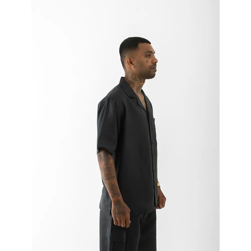 Cannabie Cuban Collar Hemp Shirt Solid (Black) on itshemp.in