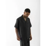 Cannabie Cuban Collar Hemp Shirt Solid (Black) on itshemp.in