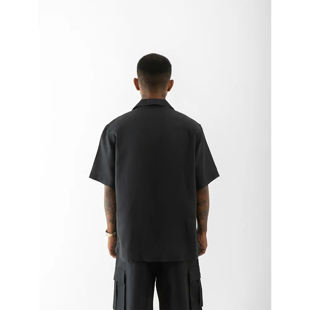 Cannabie Cuban Collar Hemp Shirt Solid (Black) on itshemp.in