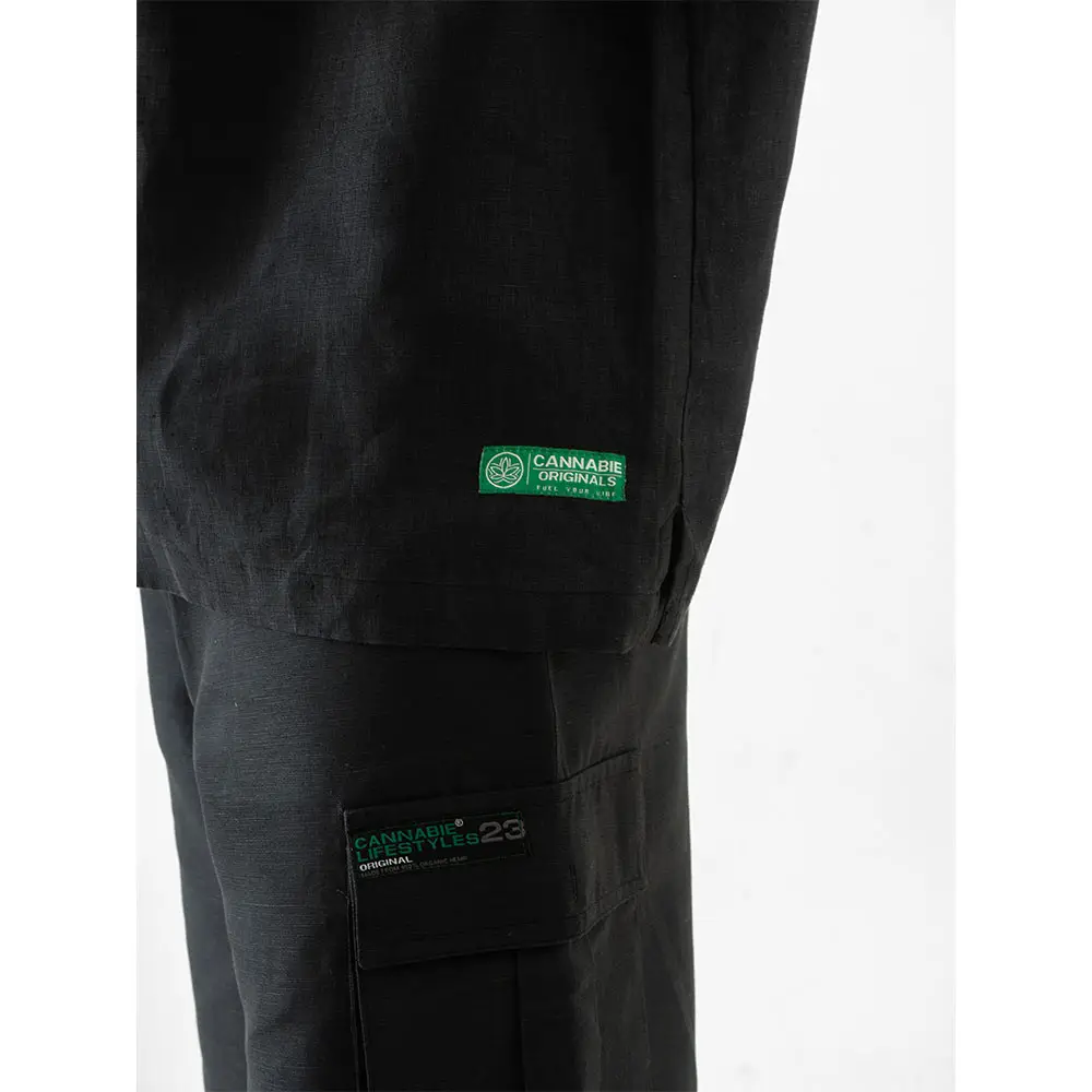 Cannabie Cuban Collar Hemp Shirt Solid (Black) on itshemp.in