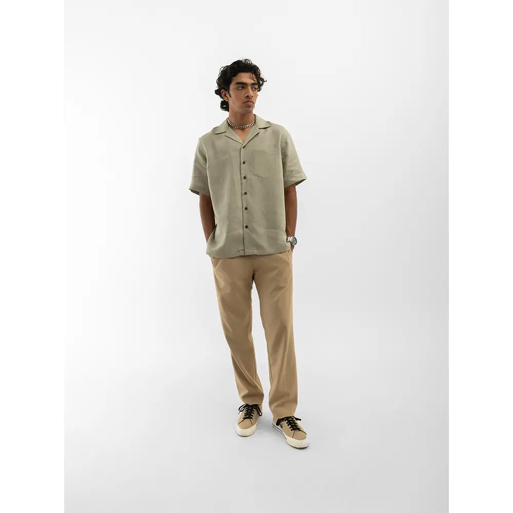 Cannabie Cuban Collar Hemp Shirt Solid (Grey) on itshemp.in