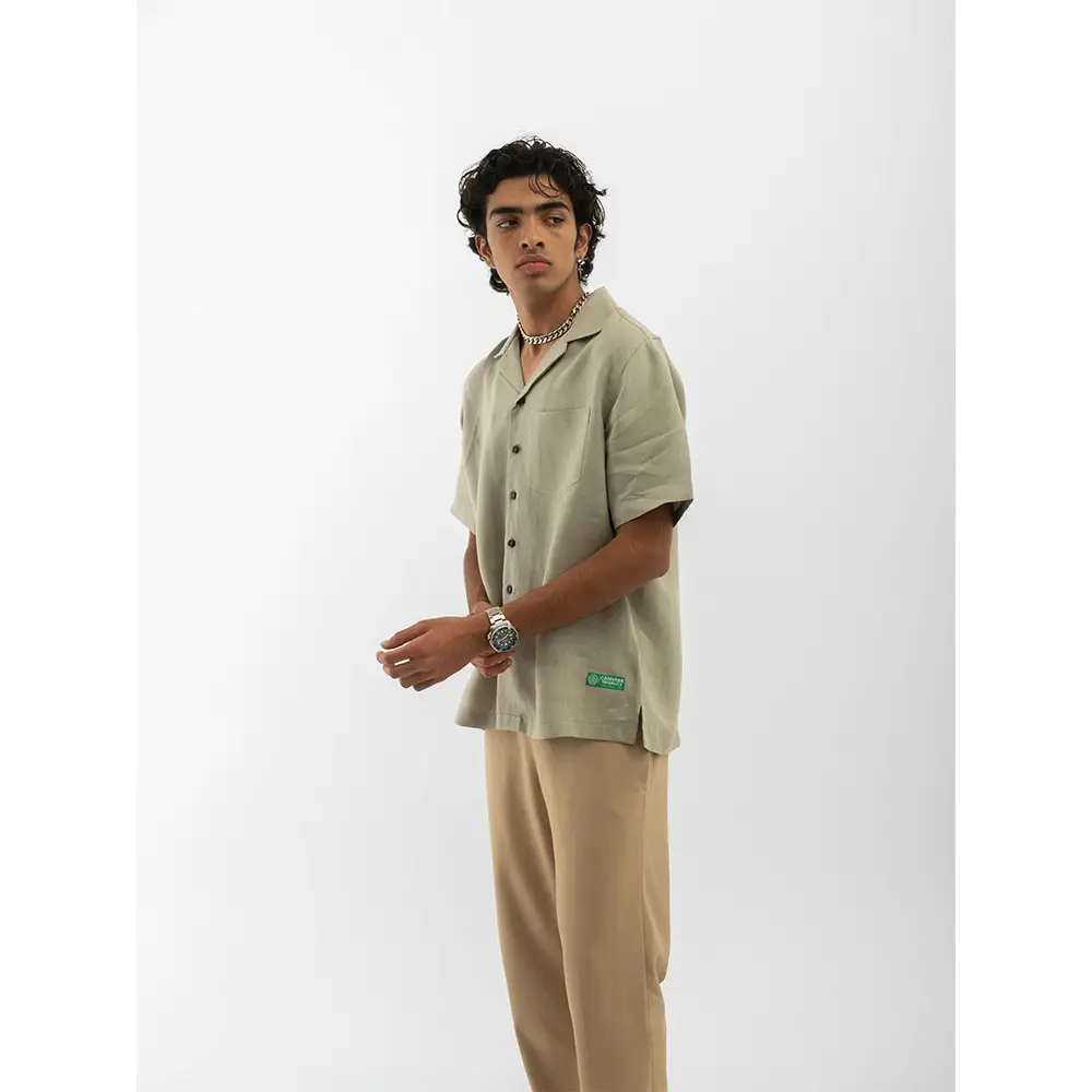 Cannabie Cuban Collar Hemp Shirt Solid (Grey) on itshemp.in