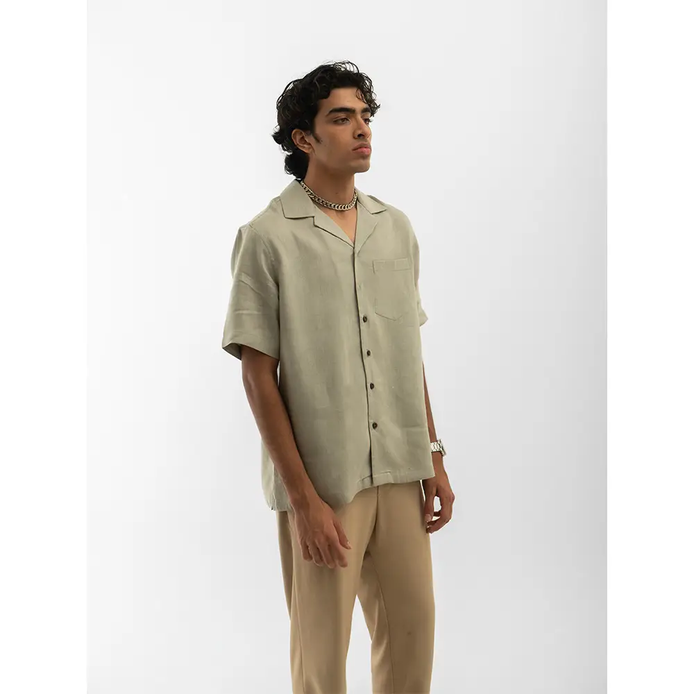 Cannabie Cuban Collar Hemp Shirt Solid (Grey) on itshemp.in