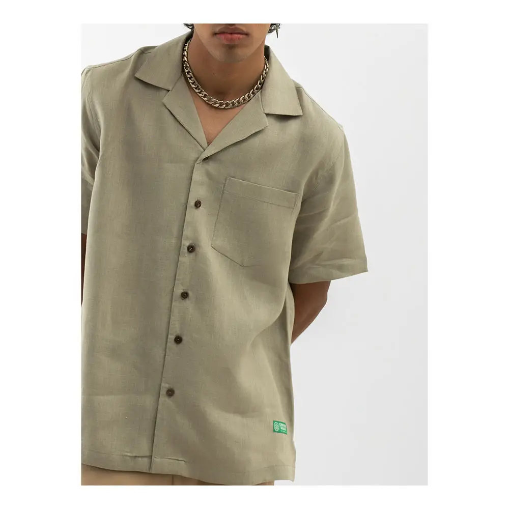 Cannabie Cuban Collar Hemp Shirt Solid (Grey) on itshemp.in