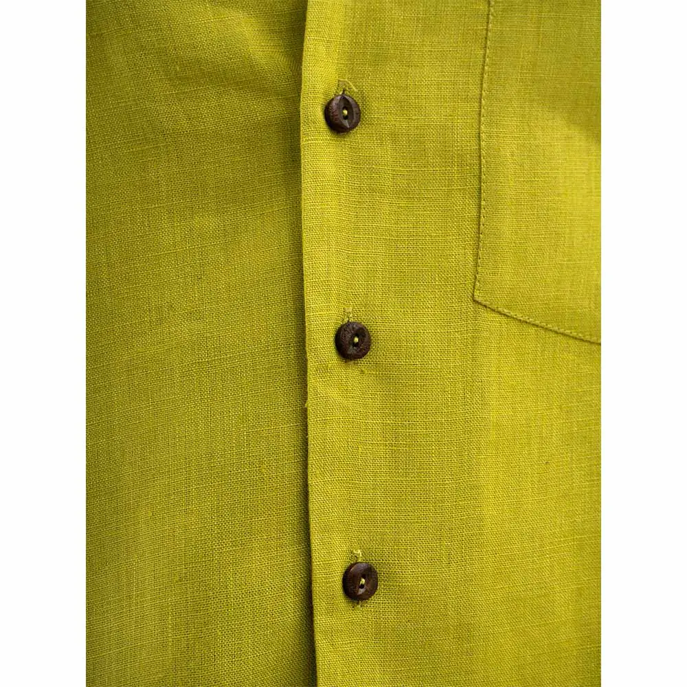Cannabie Cuban Collar Hemp Shirt Solid (Green) on itshemp.in