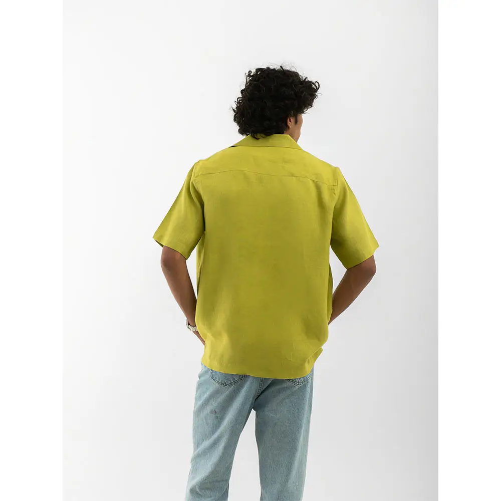 Cannabie Cuban Collar Hemp Shirt Solid (Green) on itshemp.in