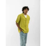 Cannabie Cuban Collar Hemp Shirt Solid (Green) on itshemp.in