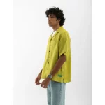 Cannabie Cuban Collar Hemp Shirt Solid (Green) on itshemp.in