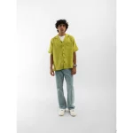 Cannabie Cuban Collar Hemp Shirt Solid (Green) on itshemp.in