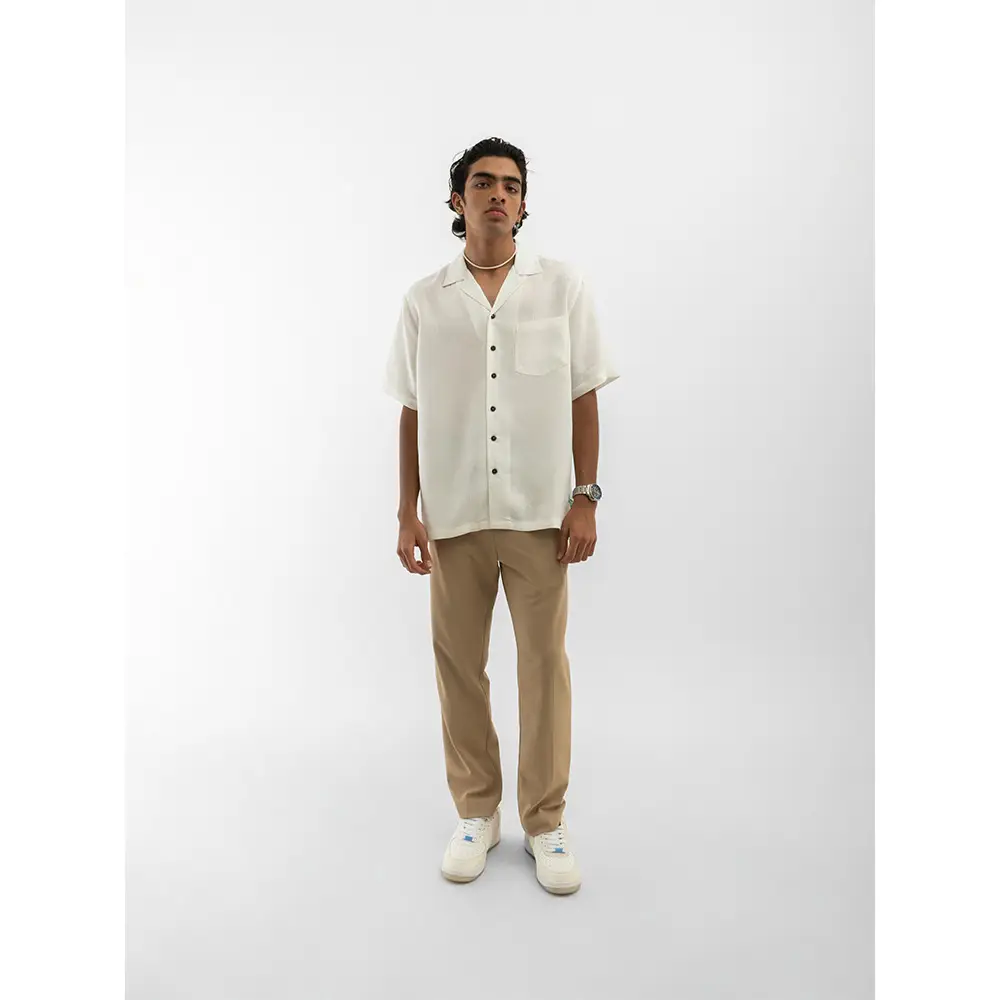 Cannabie Cuban Collar Hemp Shirt Solid (Off White) on itshemp.in