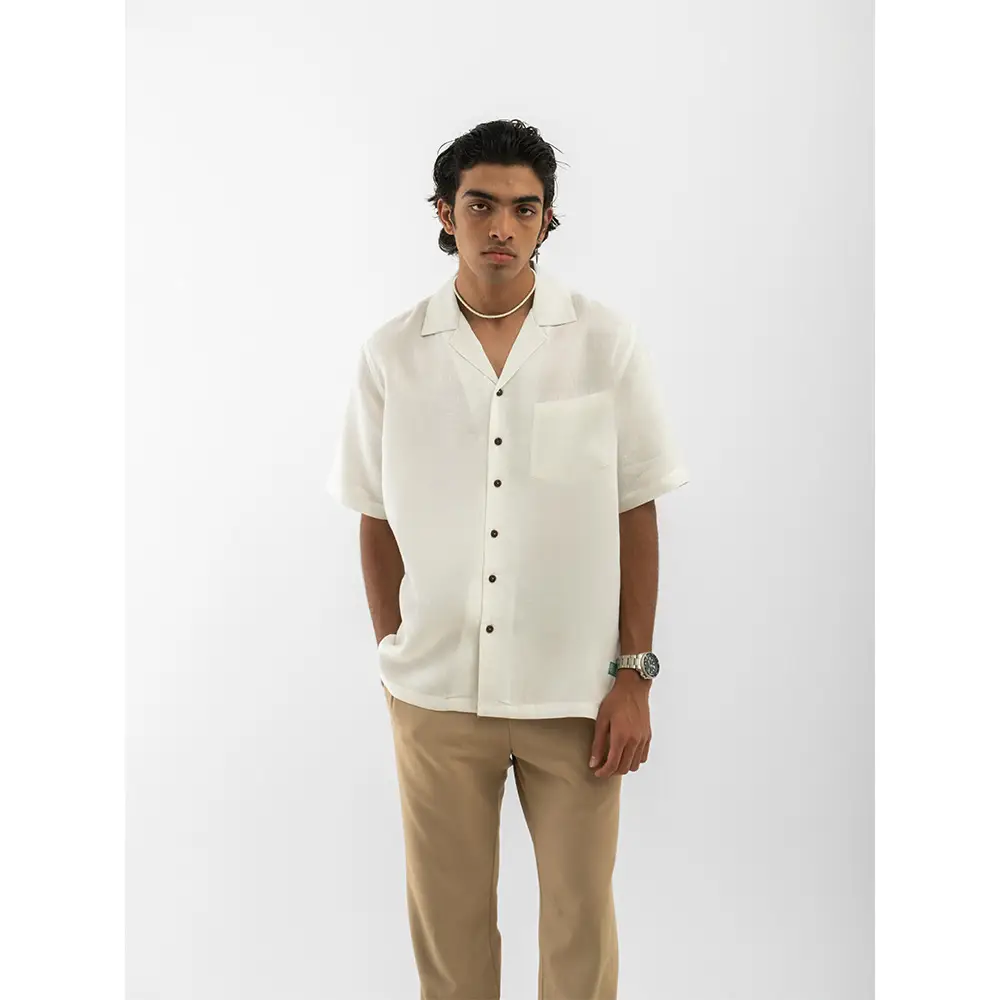 Cannabie Cuban Collar Hemp Shirt Solid (Off White) on itshemp.in