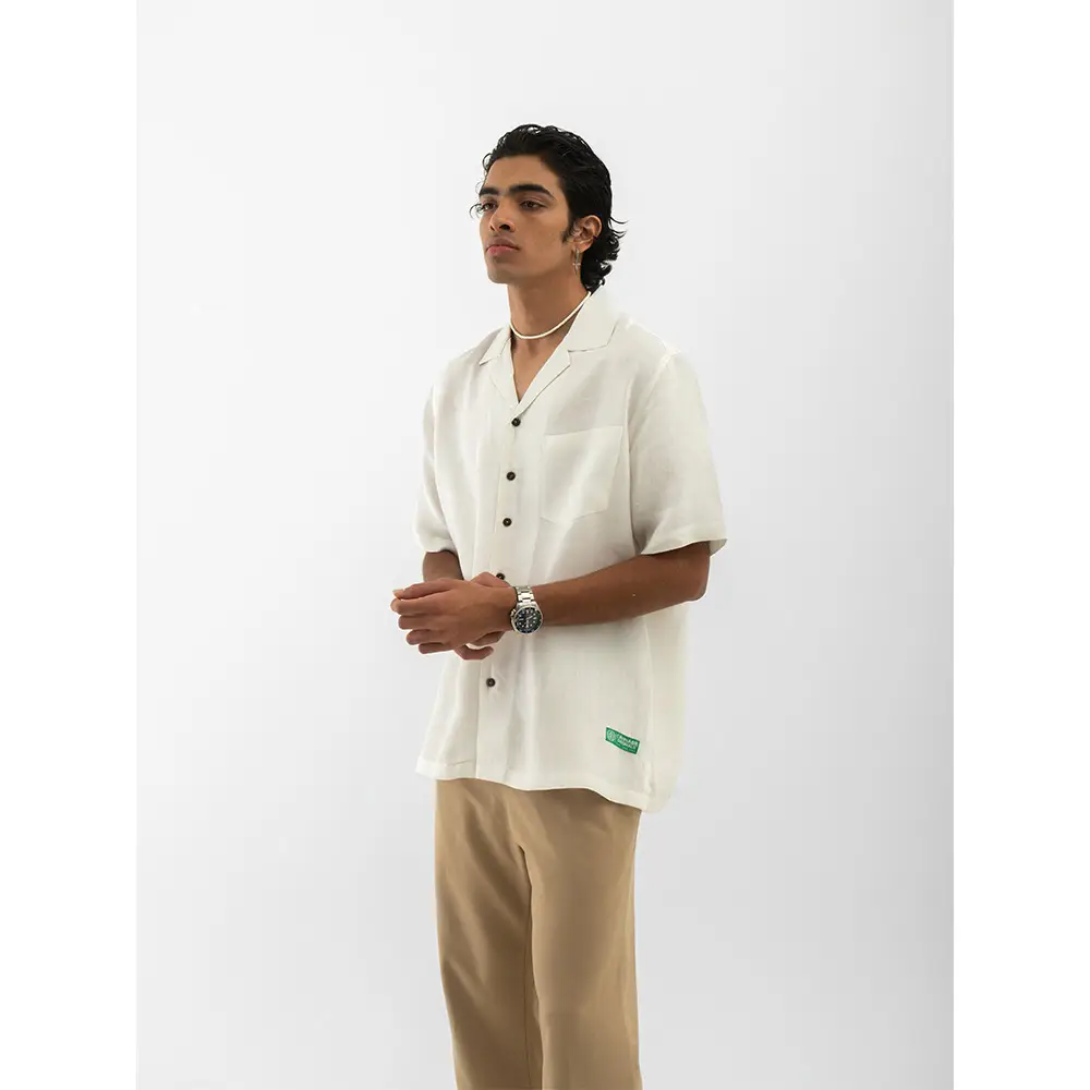 Cannabie Cuban Collar Hemp Shirt Solid (Off White) on itshemp.in