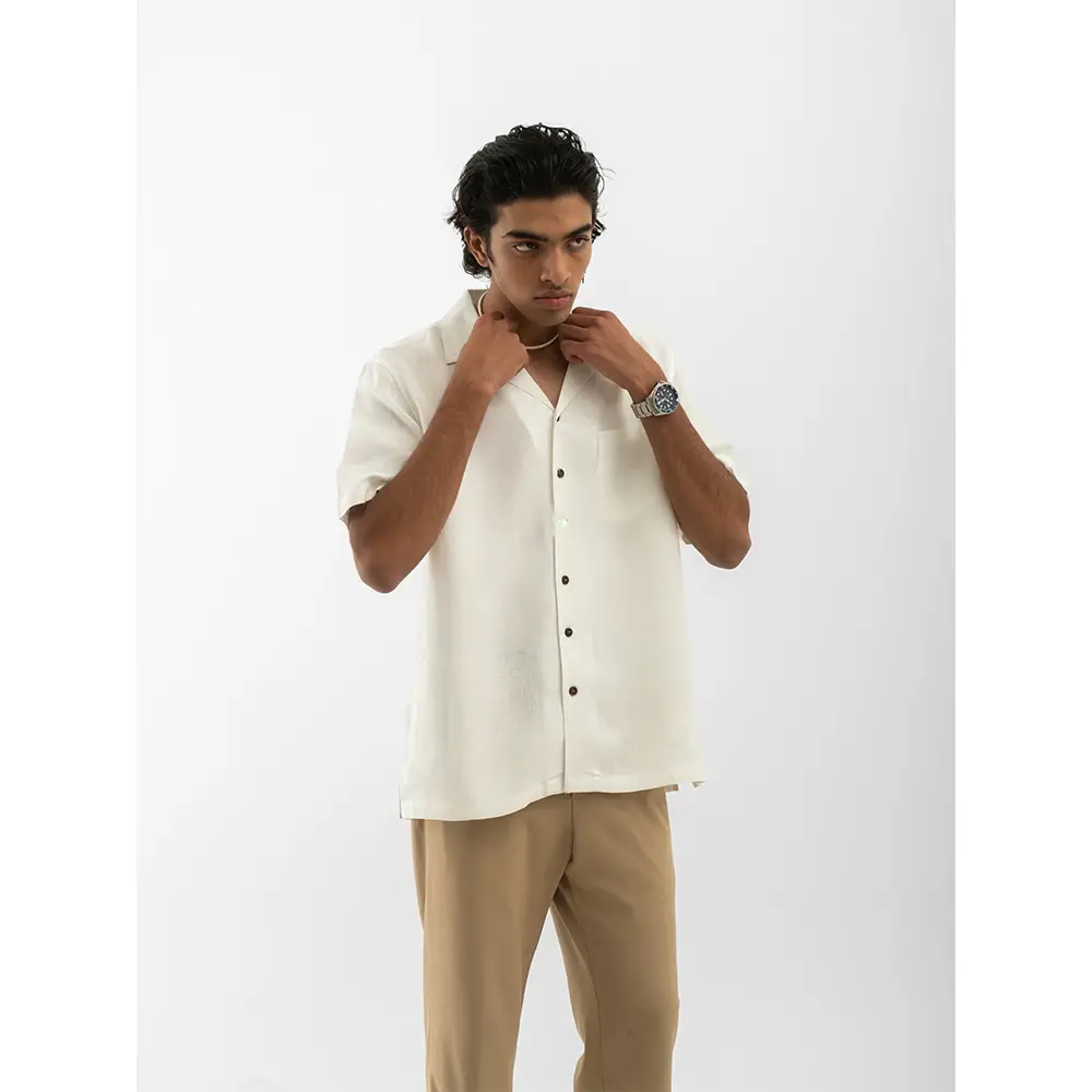 Cannabie Cuban Collar Hemp Shirt Solid (Off White) on itshemp.in