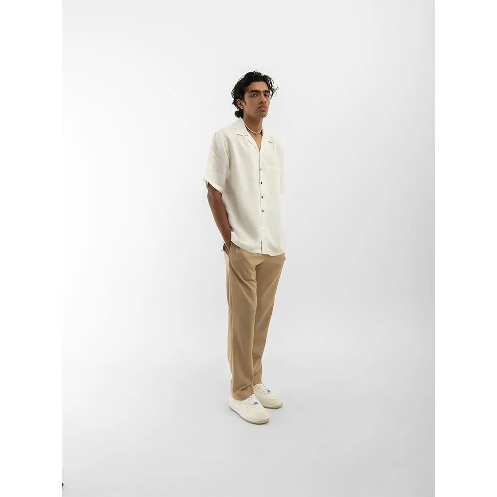 Cannabie Cuban Collar Hemp Shirt Solid (Off White) on itshemp.in