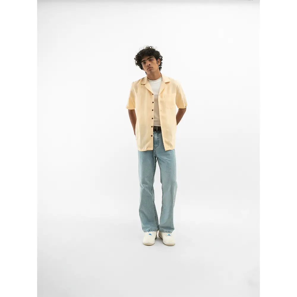 Cannabie OG Patchwork Cuban Collar Hemp Shirt (Nude) on itshemp.in