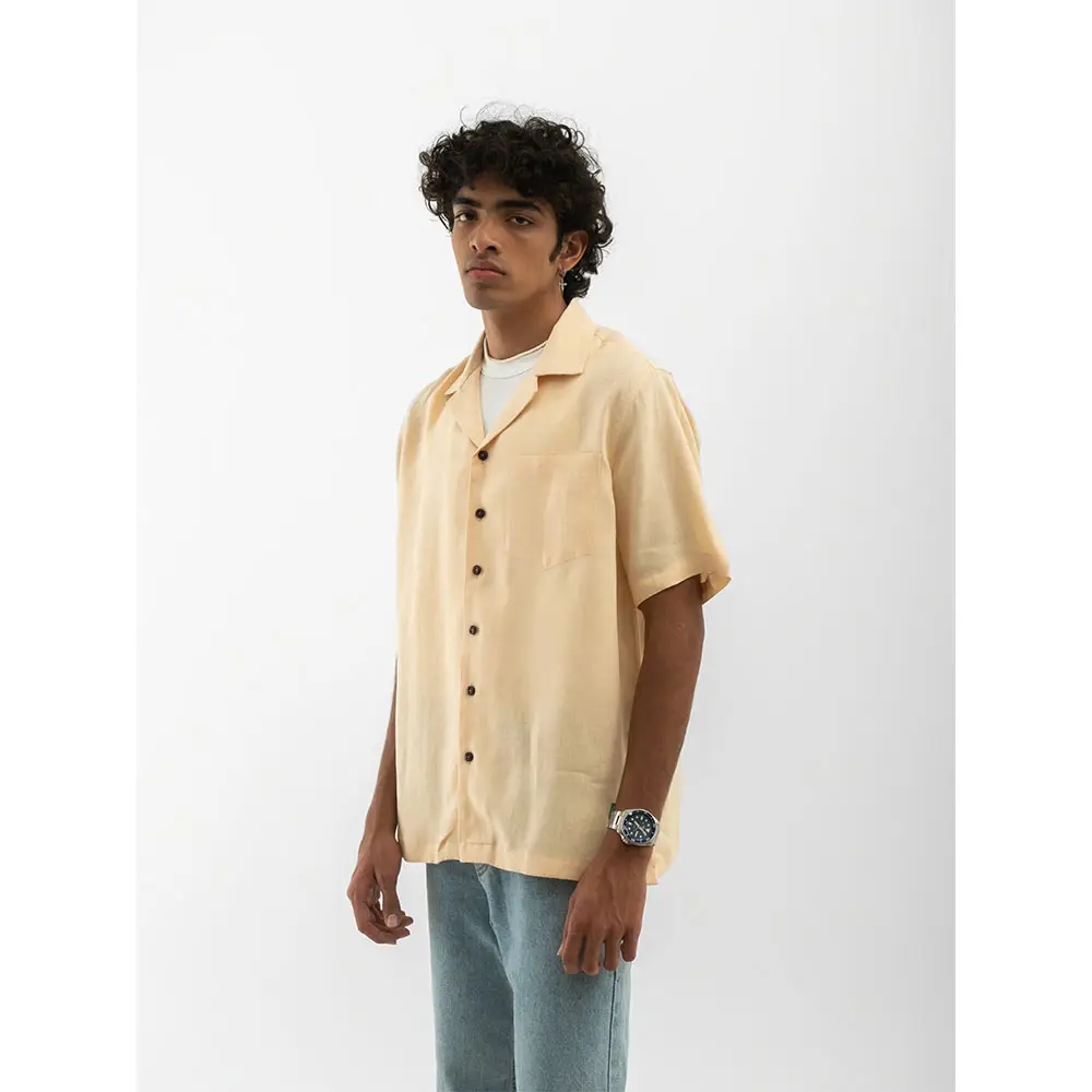 Cannabie OG Patchwork Cuban Collar Hemp Shirt (Nude) on itshemp.in